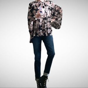 Loft Black Floral Boho Peasant Blouse L